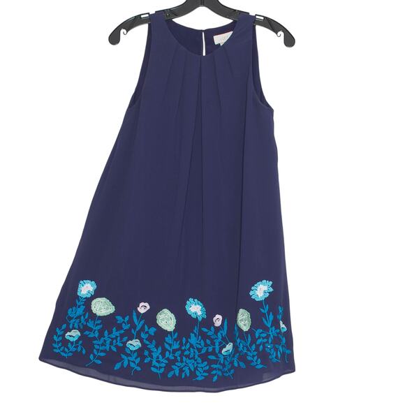 Loft Dress Floral Embroidered Cottage Boho Prairie Dark Academia Romantic Navy 0 - Picture 6 of 6